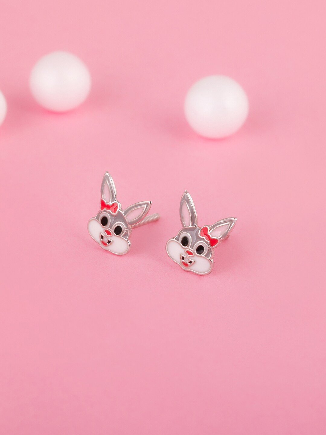 

GIVA Kids Silver-Toned Sterling Bugs Bunny Rhodium-Plated Studs Earrings