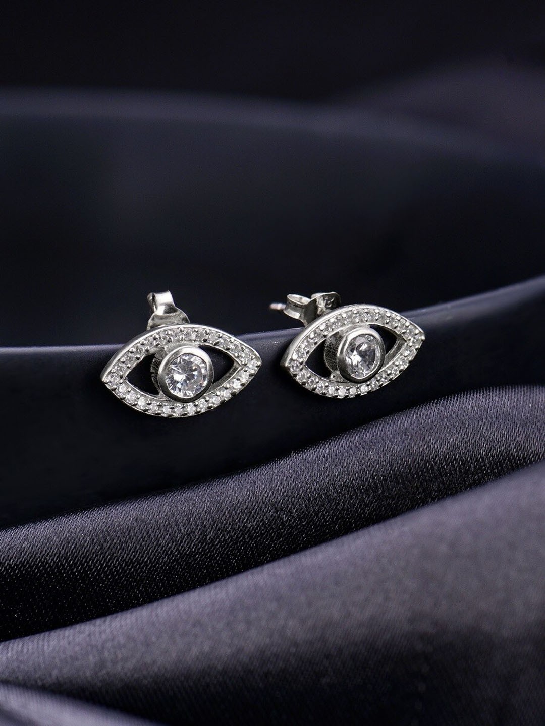 

GIVA Silver-Toned Sterling Zircon Jinx Rhodium-Plated Studs Earrings