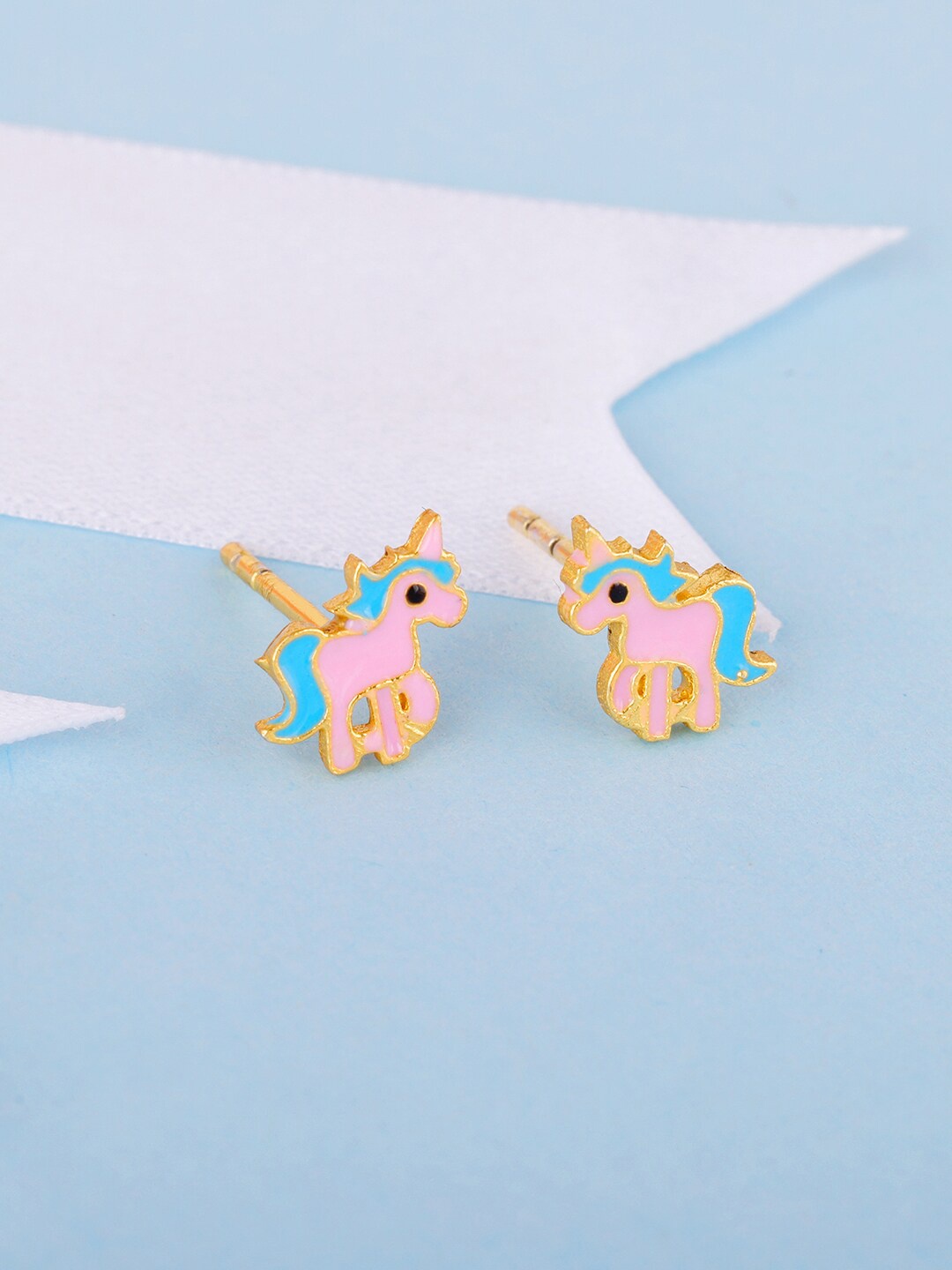 

GIVA 925 Silver Golden Pie Unicorn Kids Earrings, Gold
