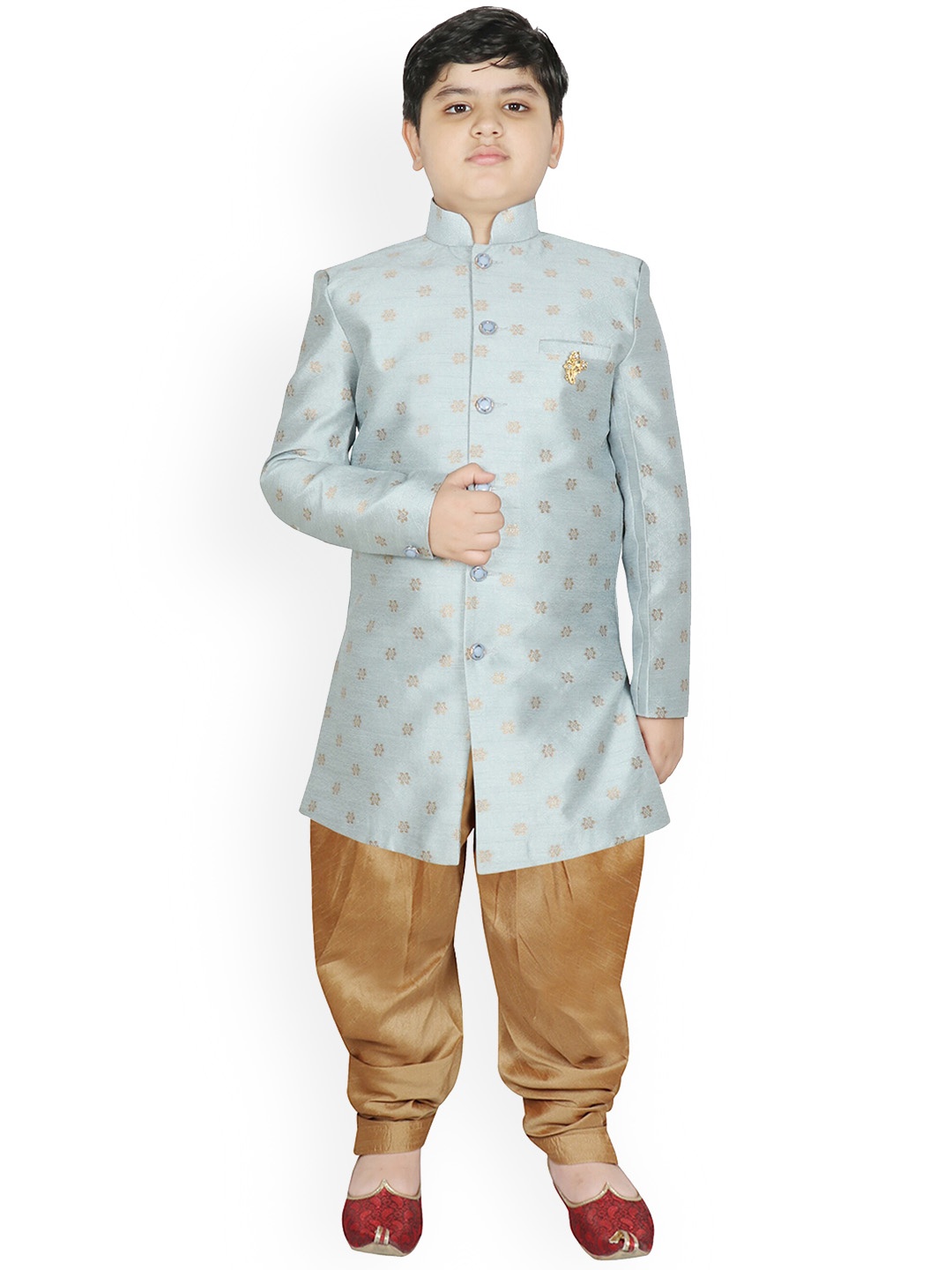 

SG YUVRAJ Boys Grey & Gold Printed Sherwani Set