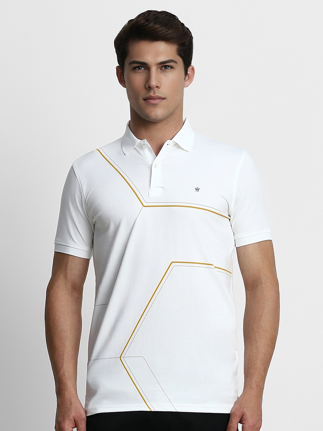 

Louis Philippe Ath.Work Men White Printed Polo Collar Slim Fit Cotton T-shirt