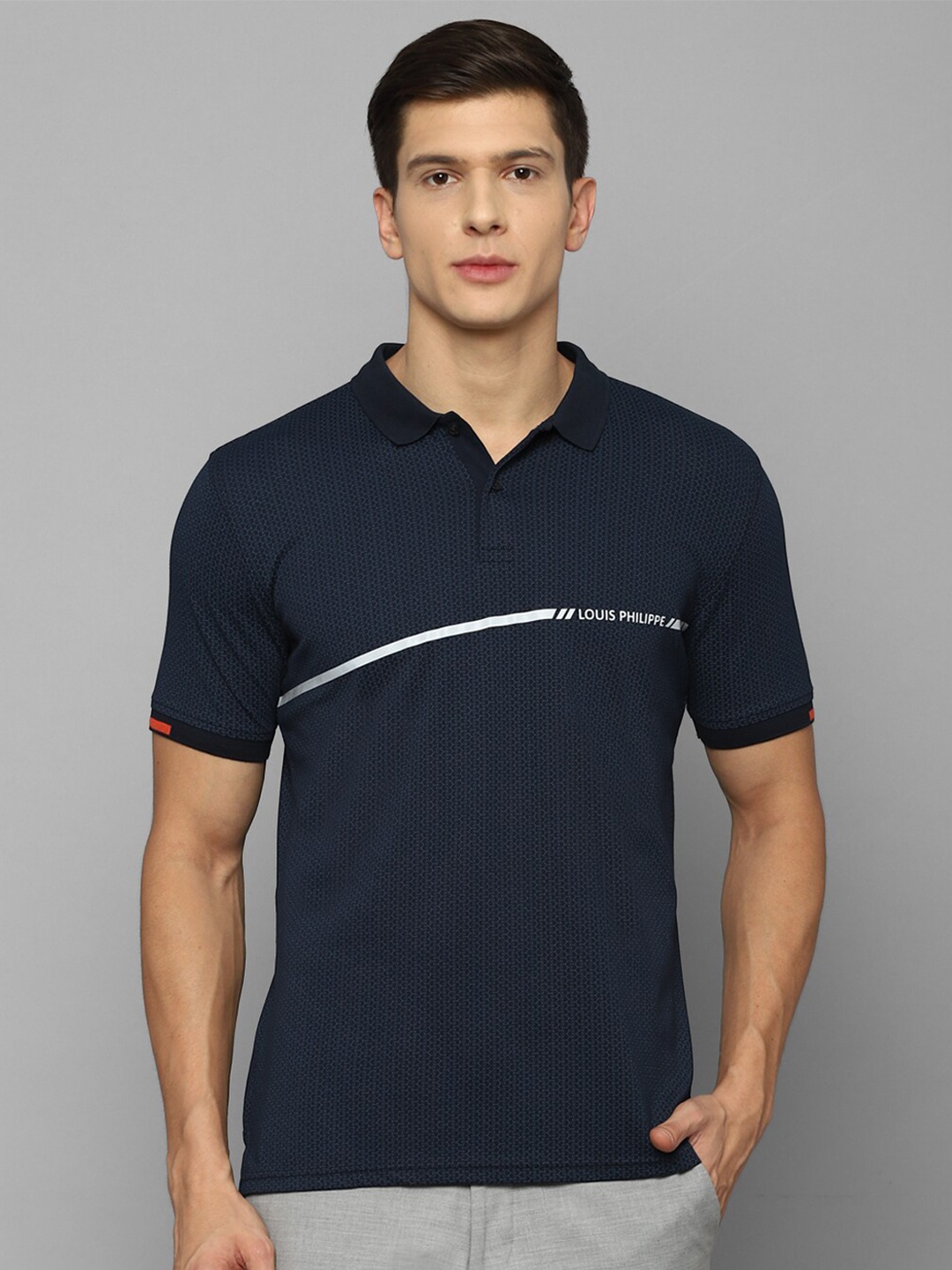 

Louis Philippe Sport Men Navy Blue Printed Polo Collar Slim Fit Cotton T-shirt