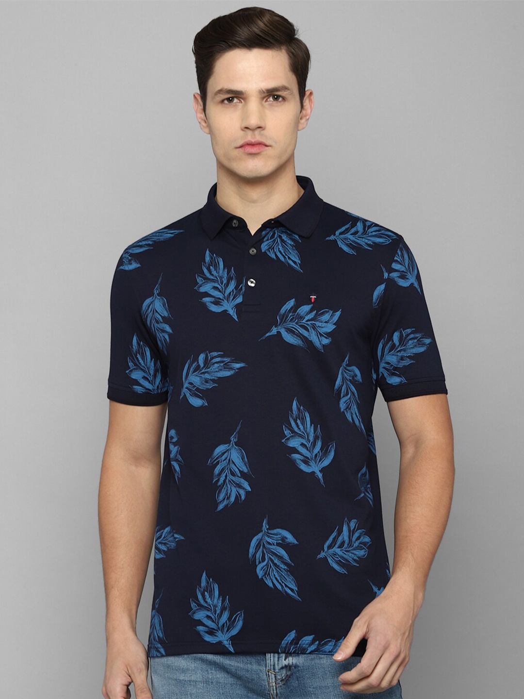 

Louis Philippe Sport Men Navy Blue Printed Polo Collar Tropical Slim Fit Cotton T-shirt