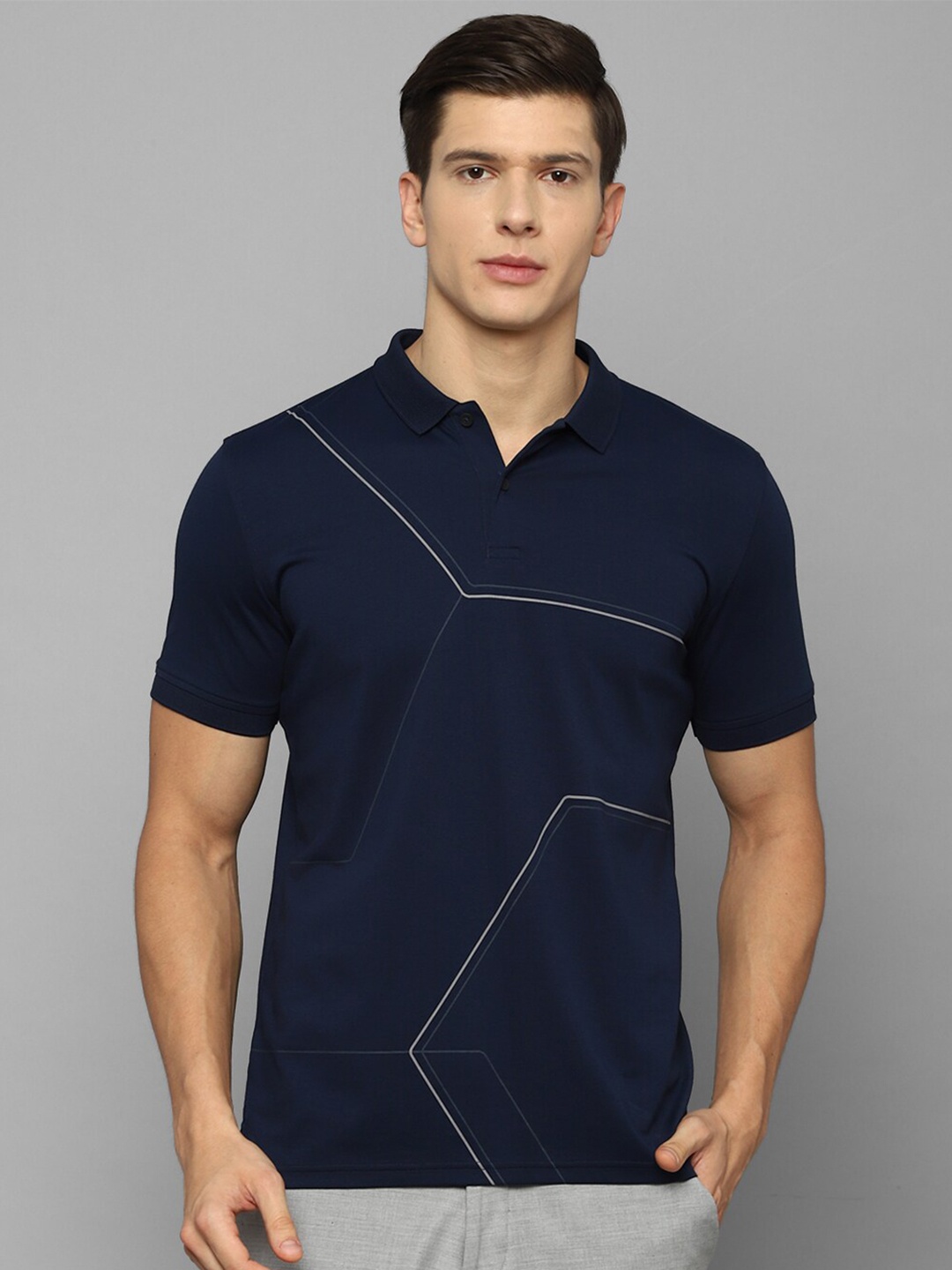 

Louis Philippe Ath.Work Men Navy Blue Printed Polo Collar Slim Fit Cotton T-shirt