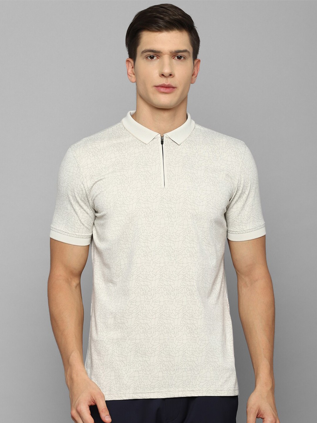 

Louis Philippe Sport Men Cream-Coloured Printed Polo Collar Slim Fit Cotton T-shirt