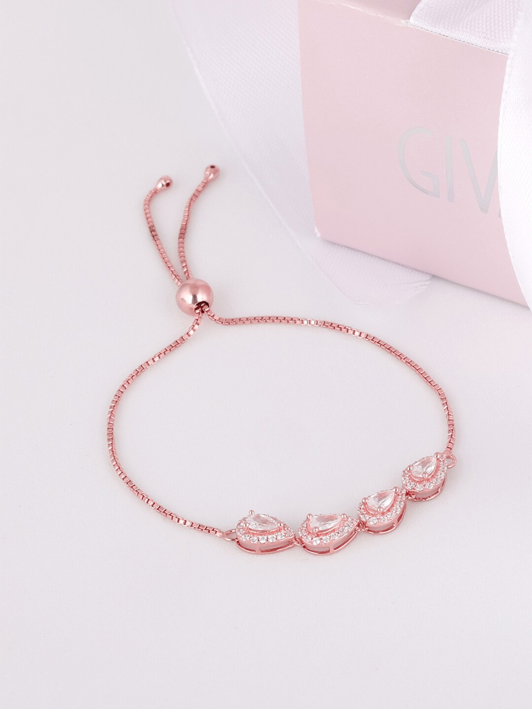 

GIVA Women Sterling Silver Cubic Zirconia Rose Gold-Plated Charm Bracelet