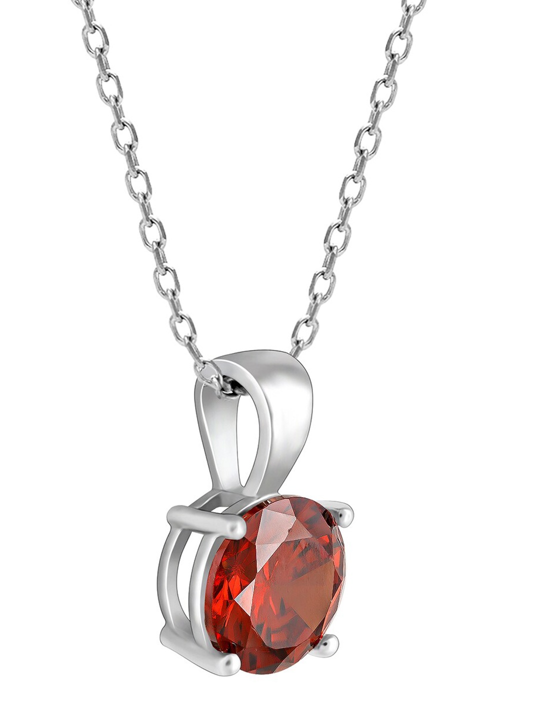 

GIVA 925 Sterling Silver Rhodium-Plated Red Stone Studded Pendant With Link Chain