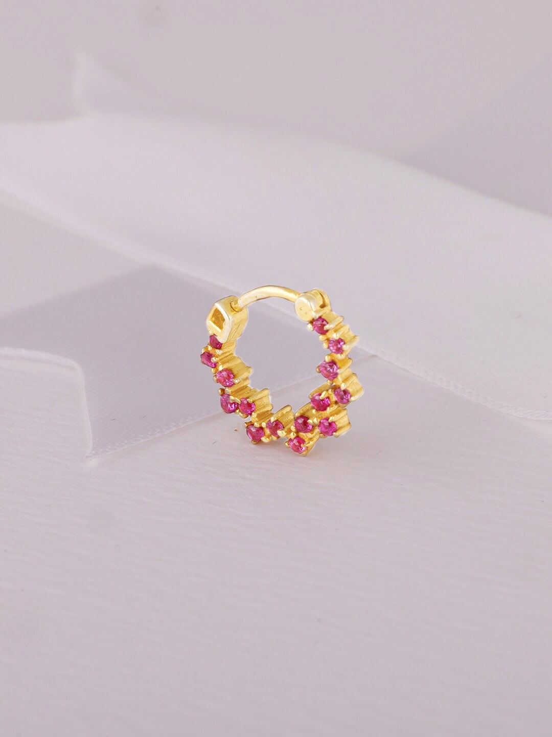 

GIVA 925 Silver Golden Zig-Zag Red Nose Ring, Gold