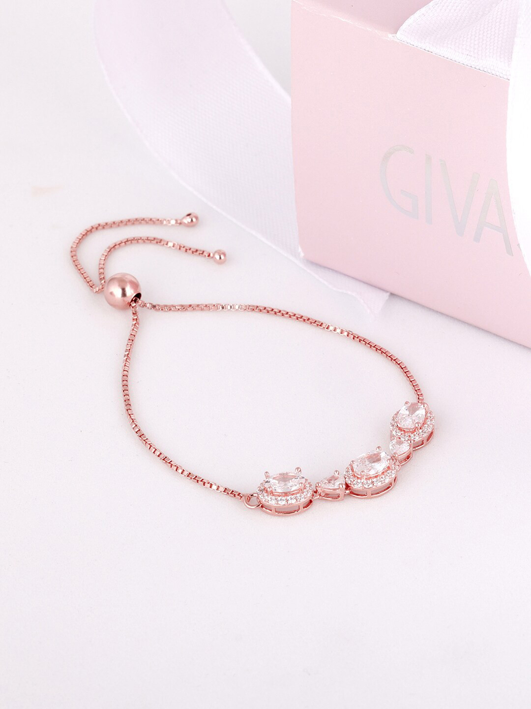 

GIVA Women Sterling Silver Cubic Zirconia Rose Gold-Plated Link Bracelet