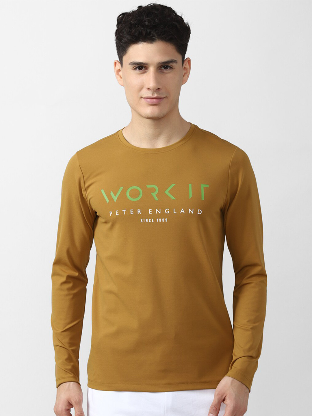 

Peter England Casuals Men Mustard Yellow Typography Printed Slim Fit T-shirt