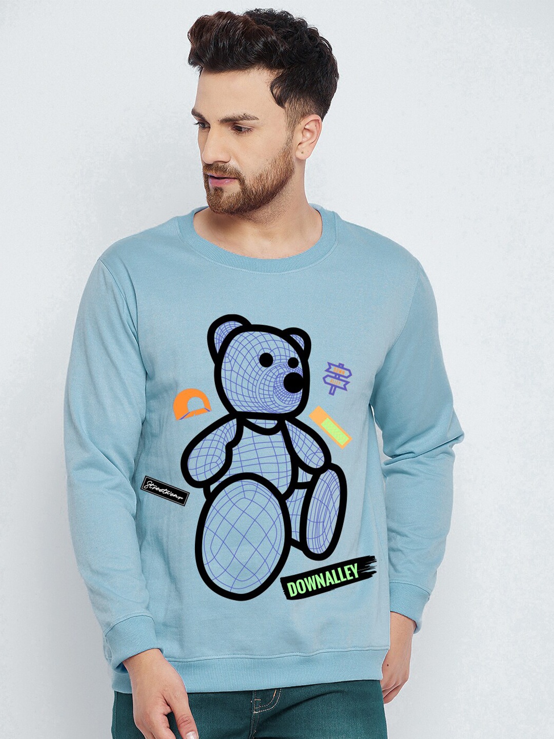 

FRENCH FLEXIOUS Men Blue Printed Sweatshirt