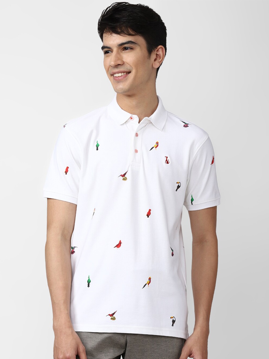

SIMON CARTER LONDON Men White Printed Polo Collar Slim Fit T-shirt