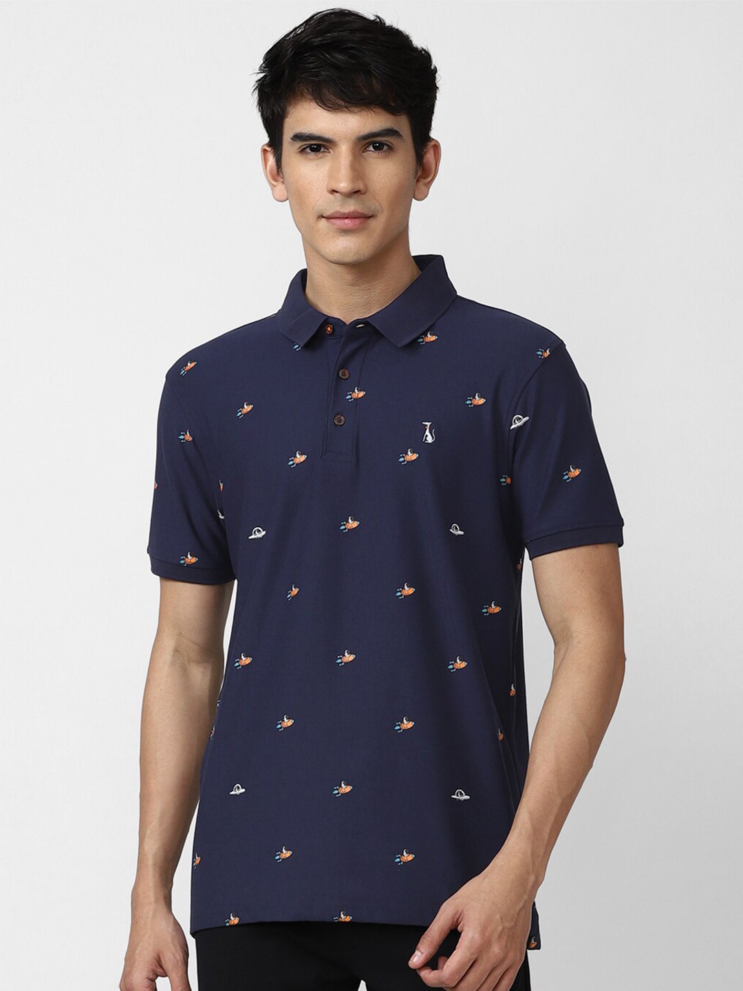 

SIMON CARTER LONDON Men Navy Blue Polo Collar Slim Fit T-shirt