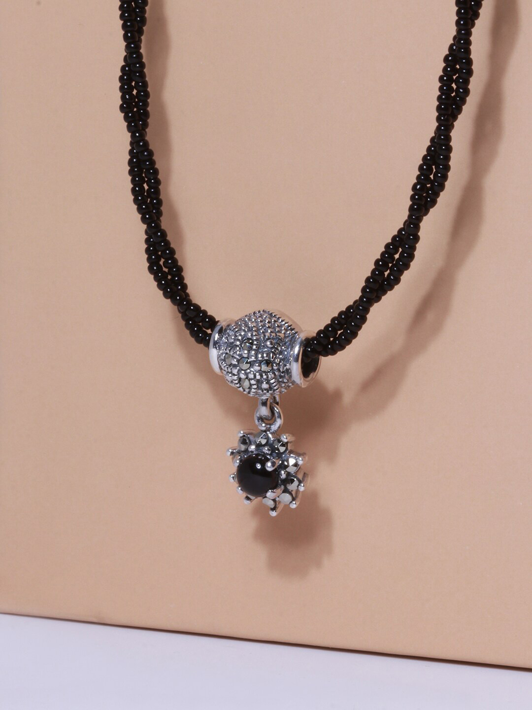 

GIVA 925 Sterling Silver Oxidised Silver & Black Beaded Mangalsutra