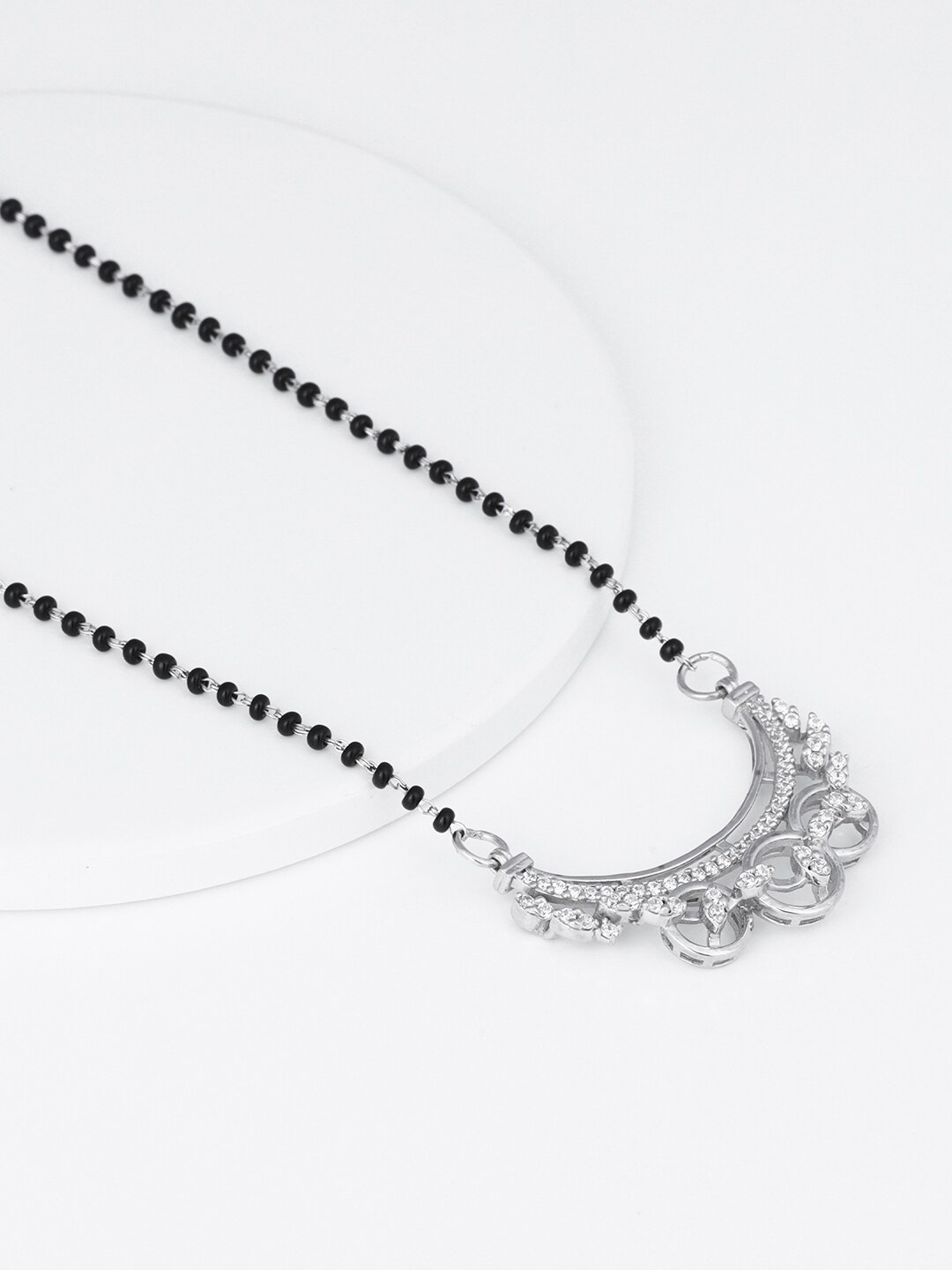 

GIVA Women 92.5 Sterling Silver Rhodium-Plated Black Beaded Mangalsutra