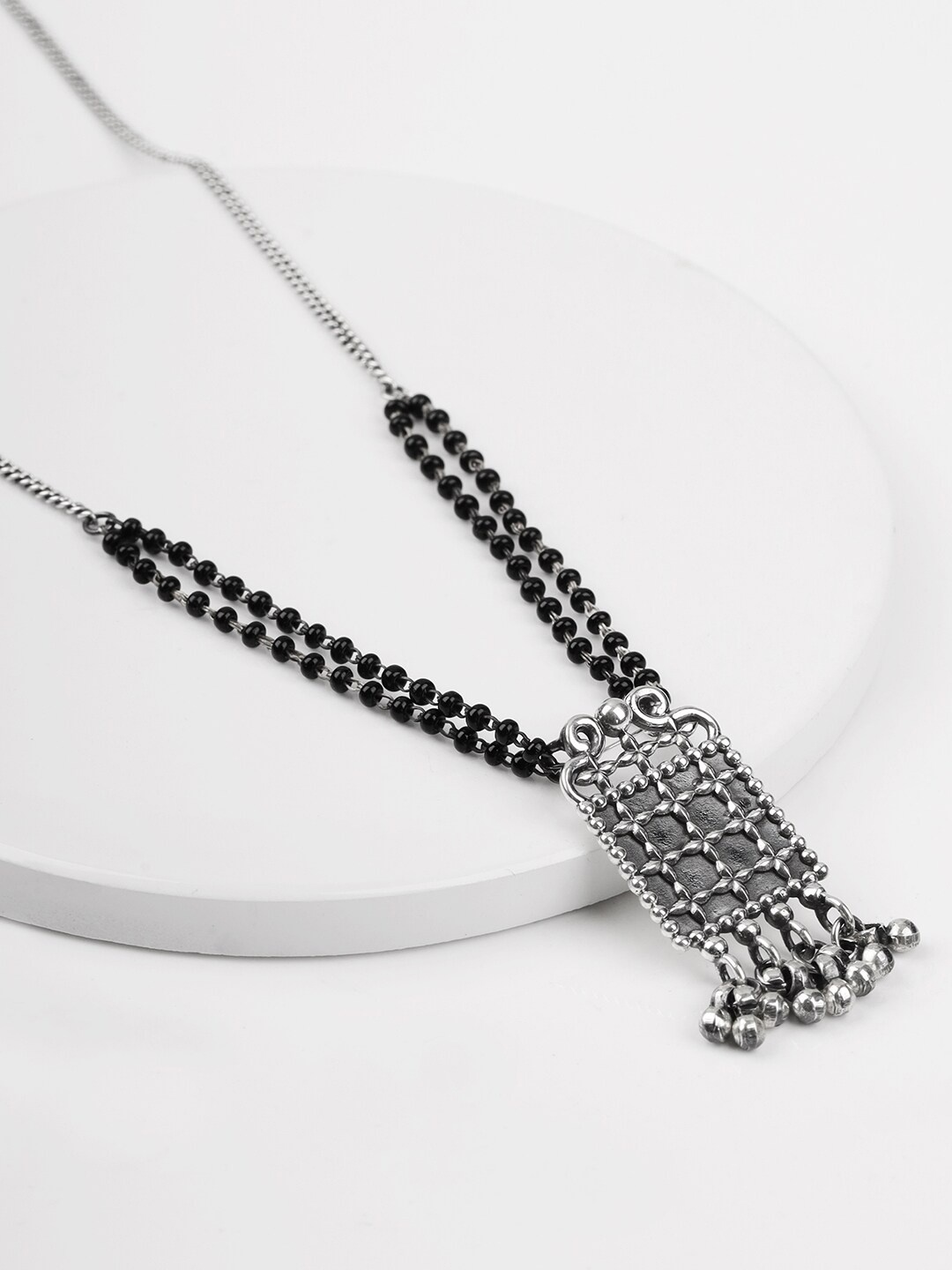 

GIVA 925 Sterling Silver Silver-Toned Black Beaded Mangalsutra