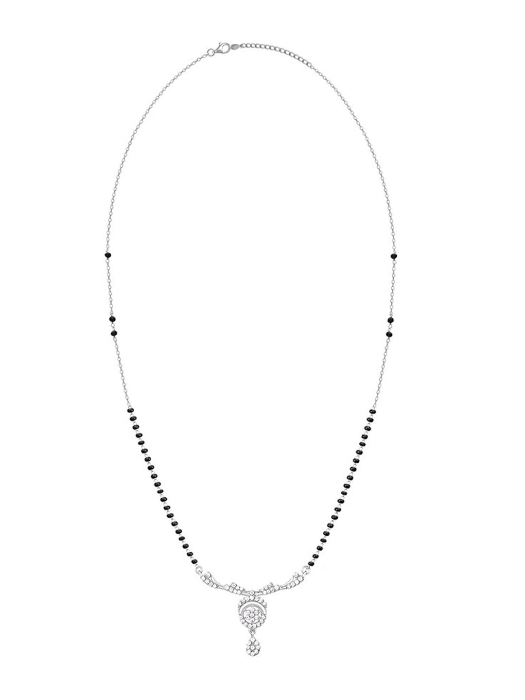 

GIVA 925 Sterling Silver Rhodium-Plated Silver-Toned White Stone Studded & Black Beaded Mangalsutra