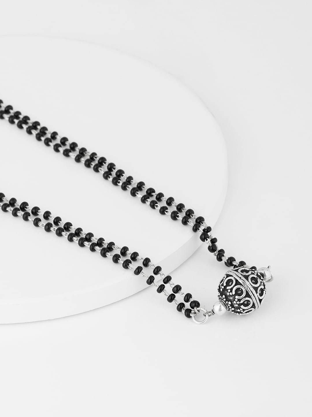 

GIVA 925 Sterling Silver Silver-Toned Black Beaded Mangalsutra