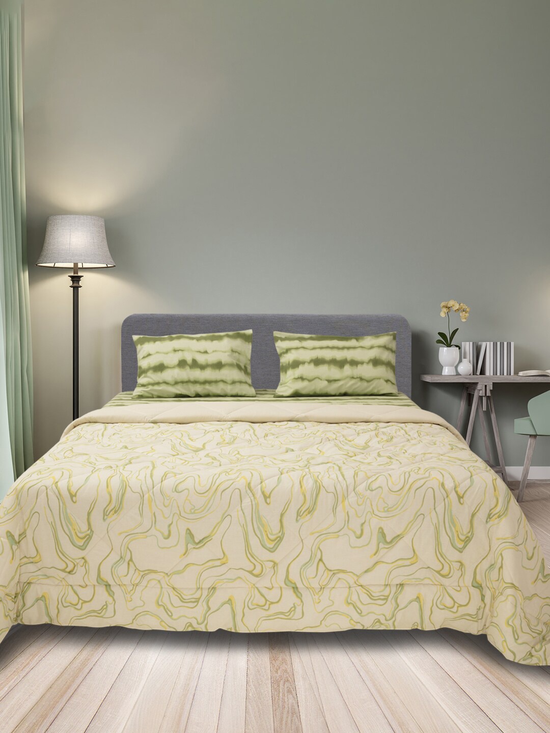 

SLEEPX Mild Winter 150 GSM Microfiber Cotton Reversible Double Bed Comforter, Green