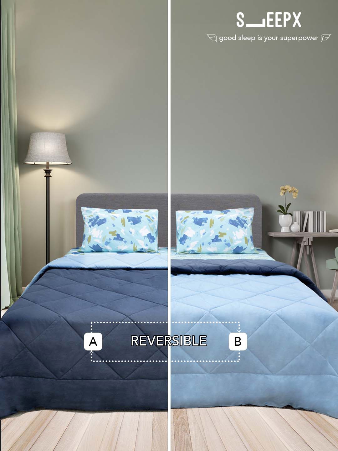 

SLEEPX Blue Geometric Mild Winter 150 GSM Double Bed Comforter