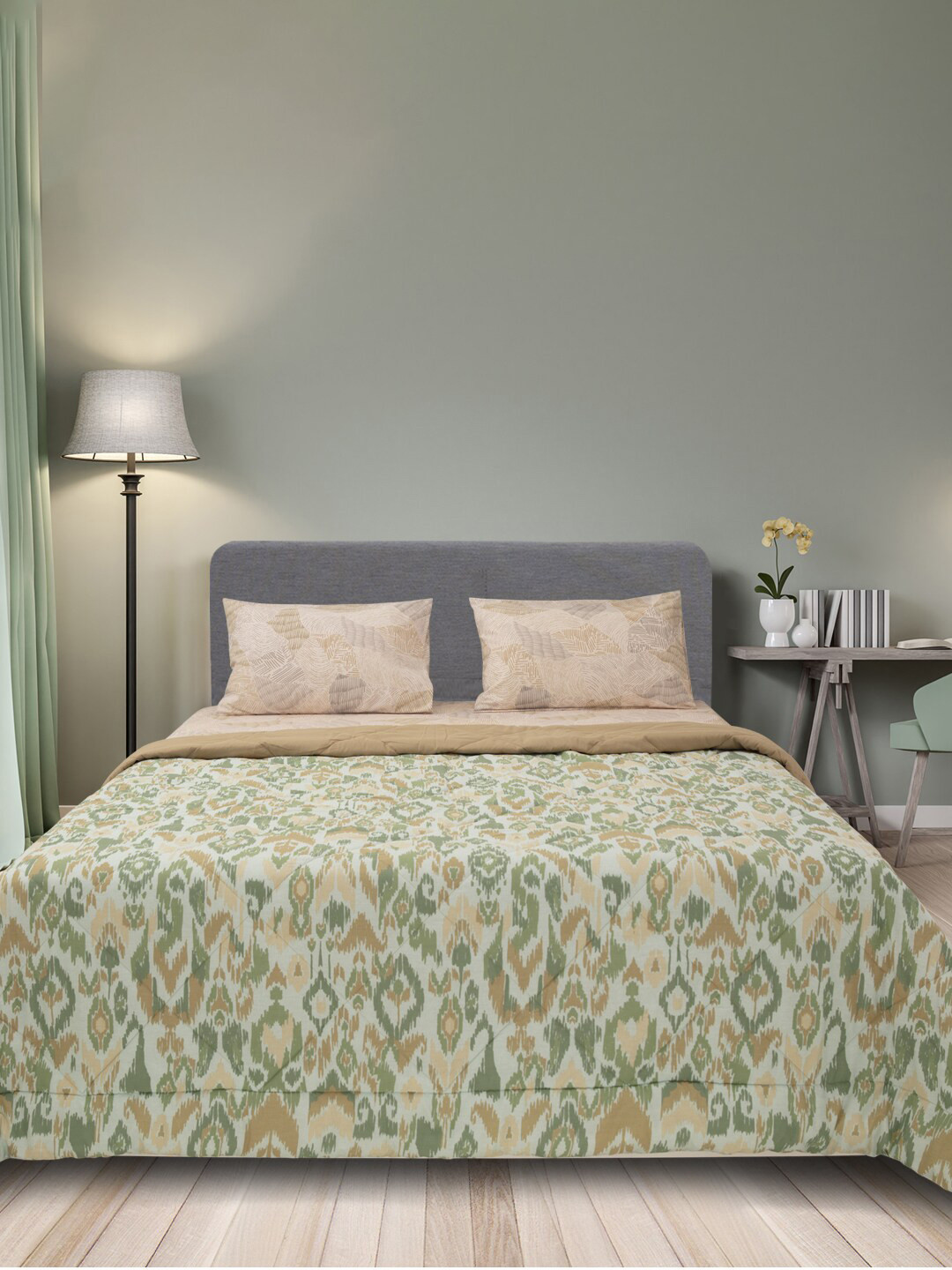 

SLEEPX Beige & Green Mild Winter 150 GSM Single Bed Comforter