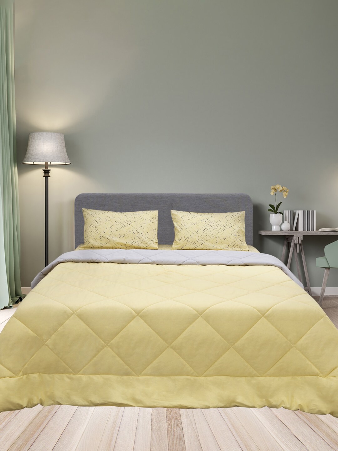 

SLEEPX Mild Winter 150 GSM Microfiber Cotton Reversible Single Bed Comforter, Yellow