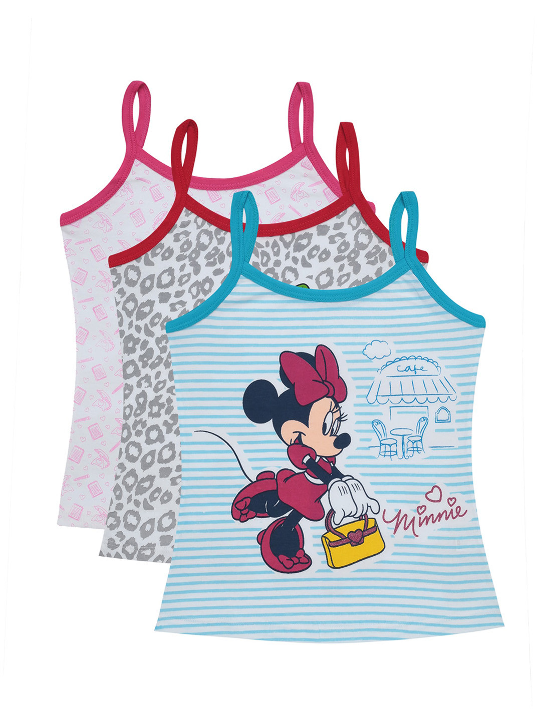 

Bodycare Kids Girls Pack Of 3 Assorted Minnie Mouse Cotton Basic Vests
