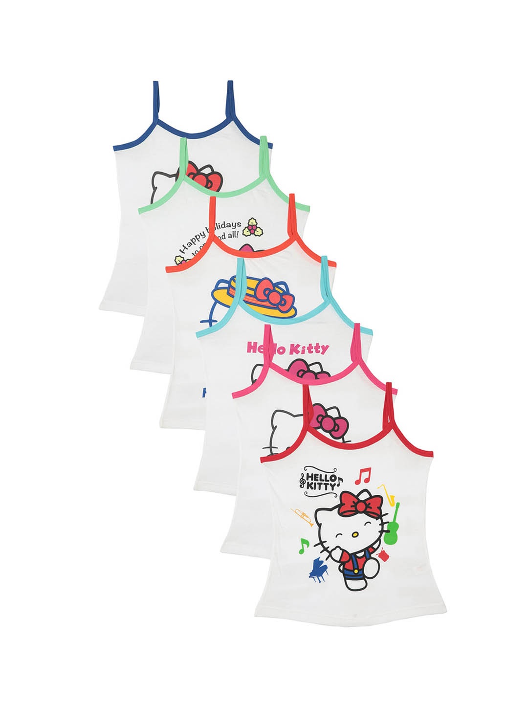 

Bodycare Kids Girls Pack Of 6 White Hello Kitty Printed Cotton Innerwear Vests
