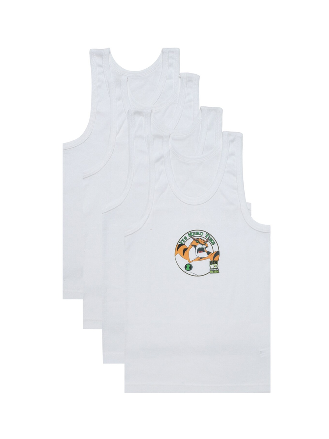 

Bodycare Kids Boys Pack Of 4 Ben 10 Printed Cotton Basic Innerwear Vests, White