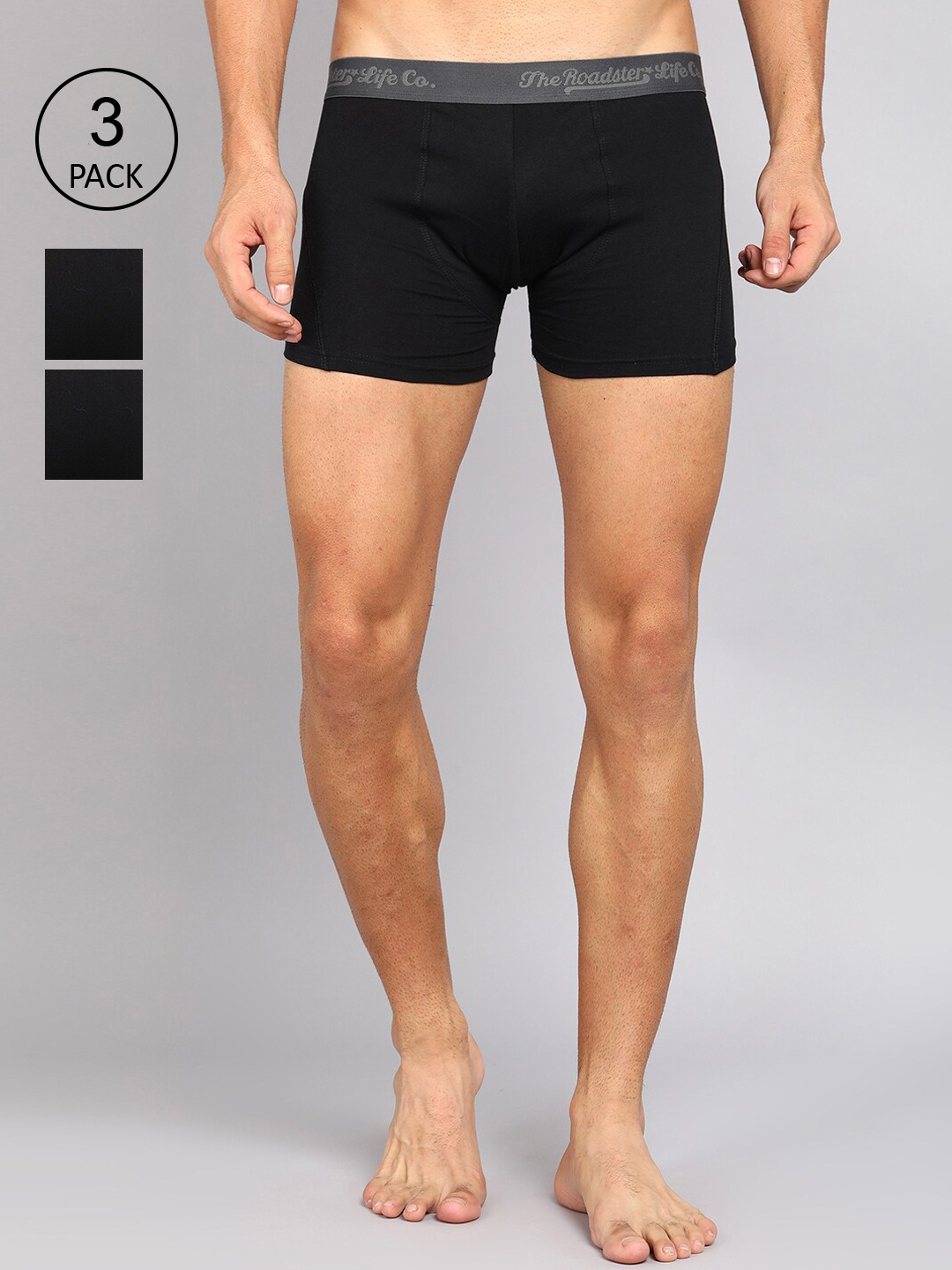 

Roadster Men Pack Of 3 Black Solid Cotton Trunks
