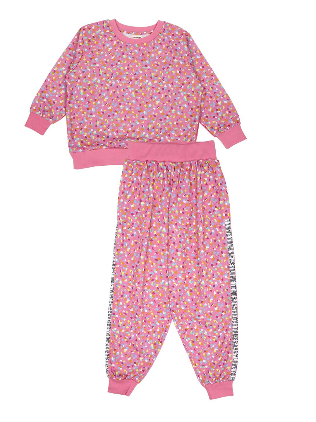 

RAINE AND JAINE Girls Printed Cotton Top with Pyjamas, Pink