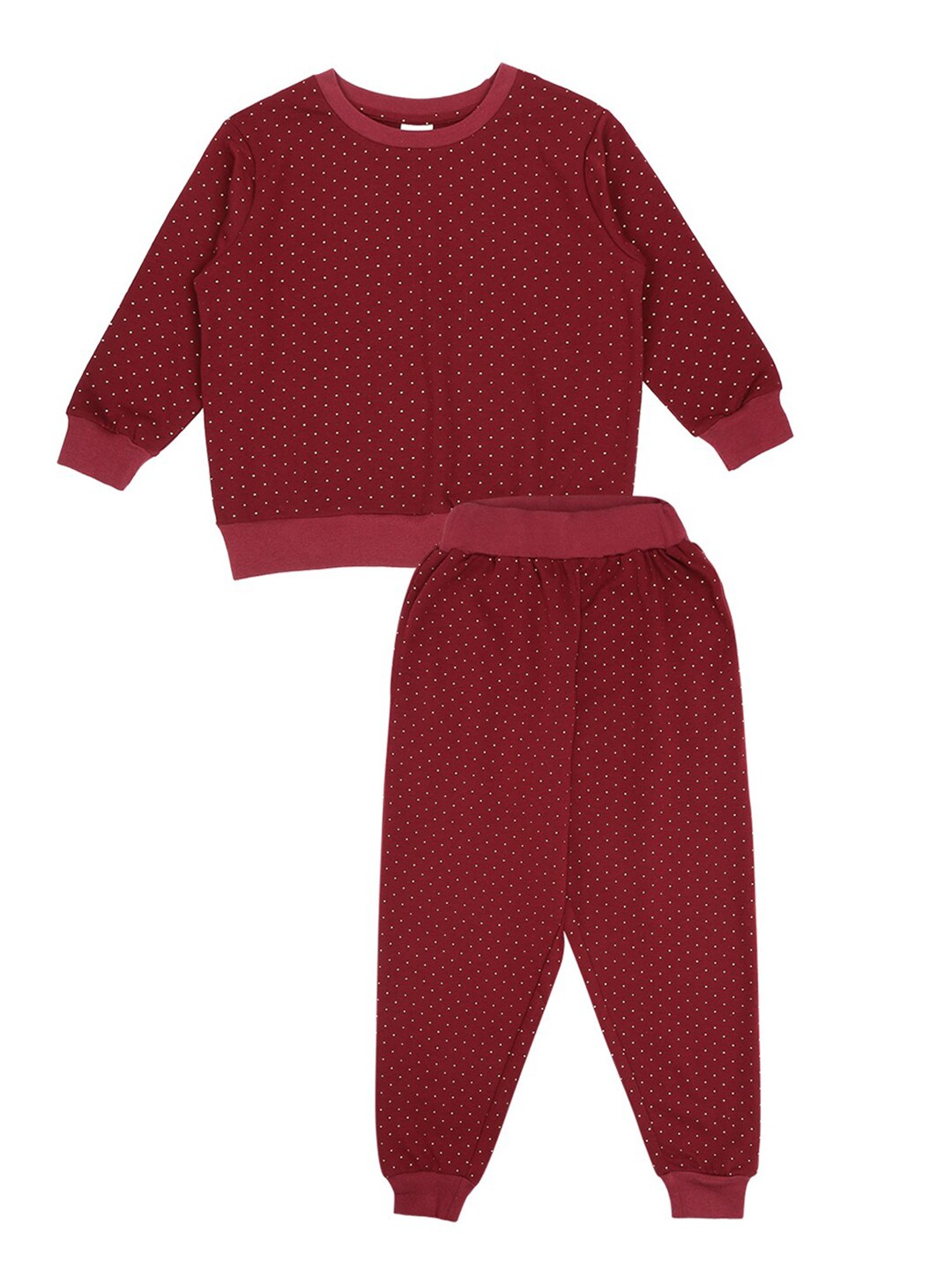 

RAINE AND JAINE Girls Printed Pure Cotton T-shirt & Trouser, Maroon