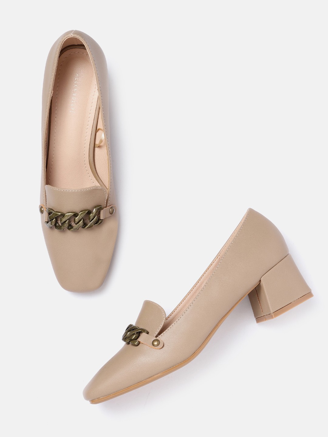 

Allen Solly Taupe Embellished PU Block Pumps