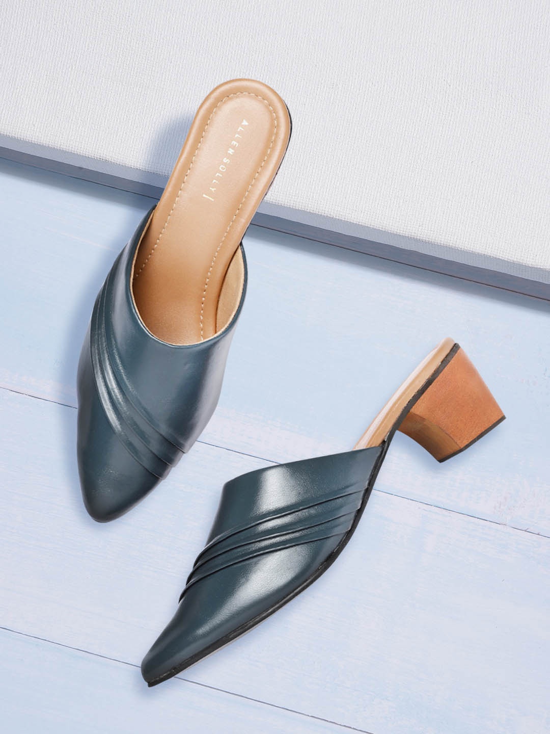 

Allen Solly Teal Green Solid Block Mules with Pleated Detail
