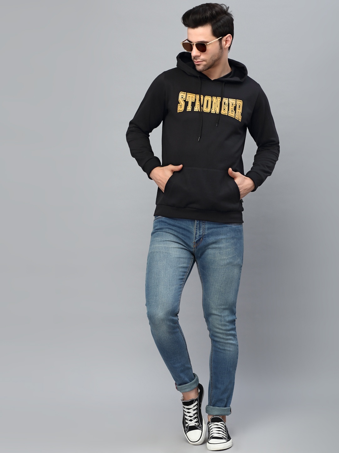 

Rigo Men Black Printed Hooded Fleece Sweatshirt