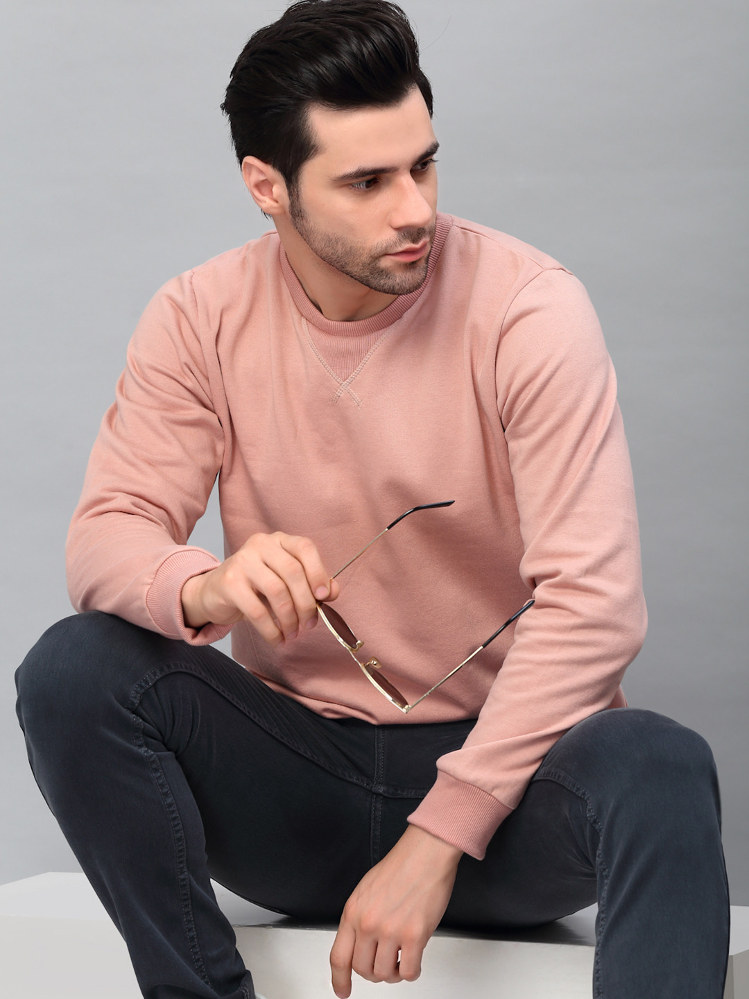 

Rigo Men Peach Solid Fleece Pullover Sweatshirt