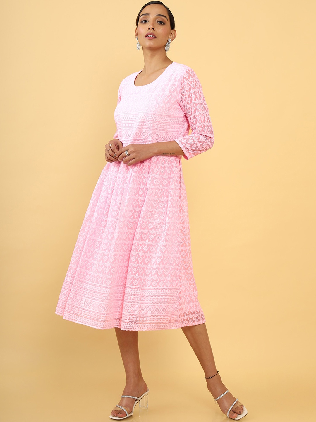 

Soch Women Pink Embroidered Georgette Ethnic Dress