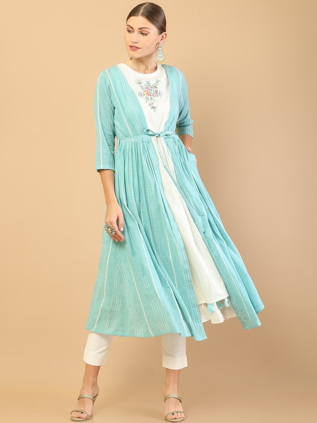 

Soch Women Blue & White Yoke Design Kurta