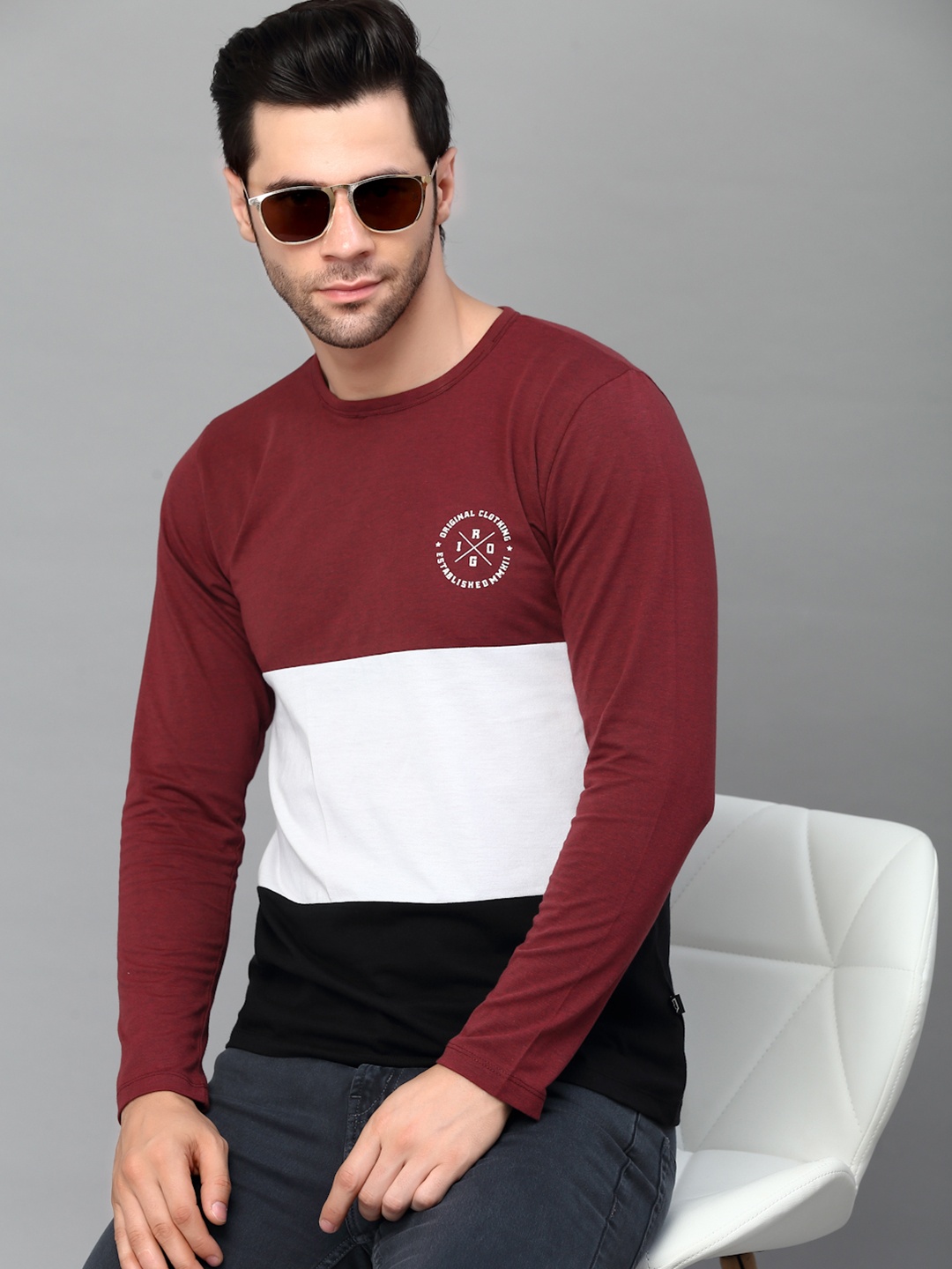 

Rigo Men Maroon & White Slim Fit Cotton T-shirt