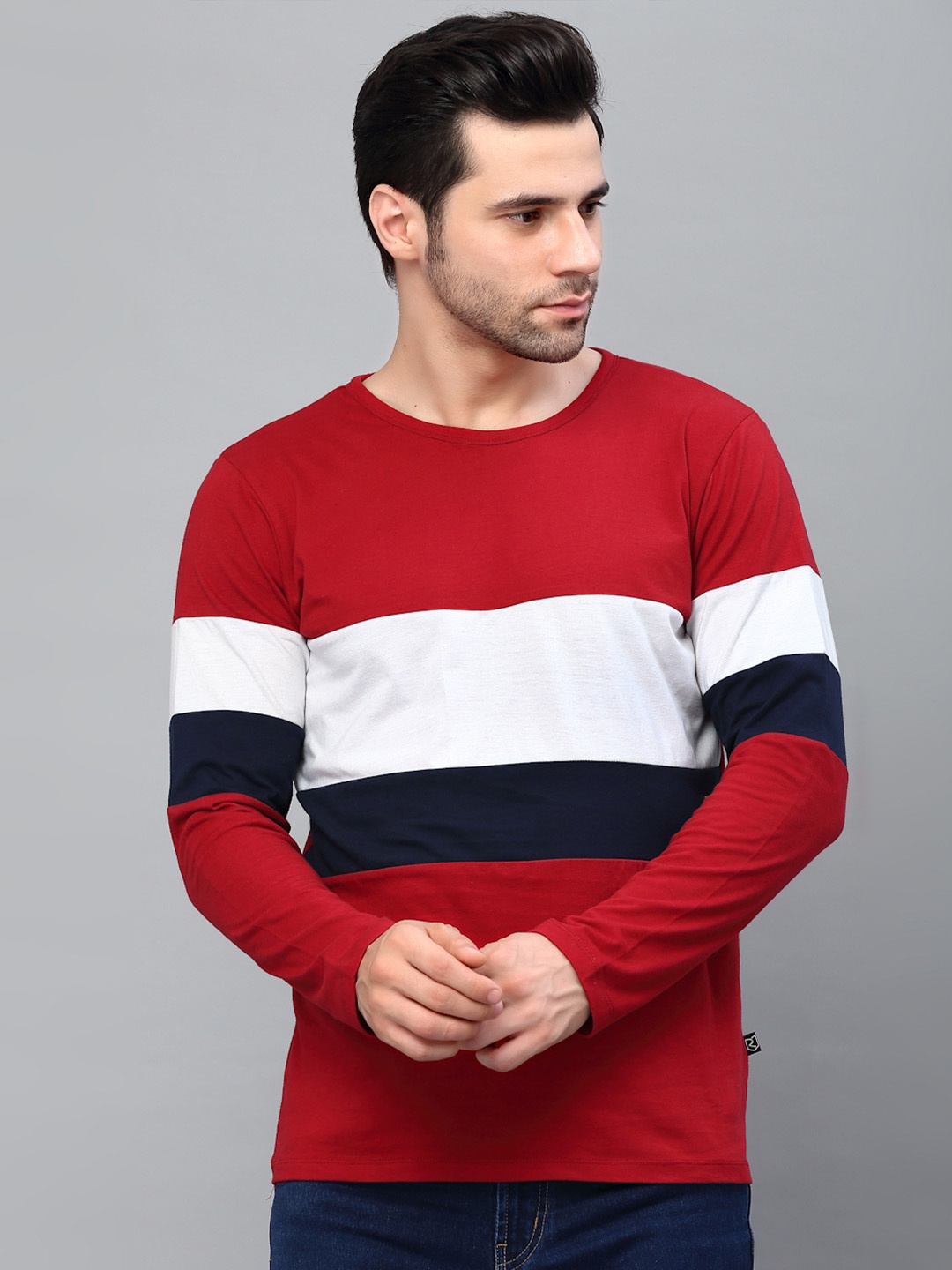 

Rigo Round Neck Cut & Sew Colourblocked Pure Cotton T-Shirt, Red