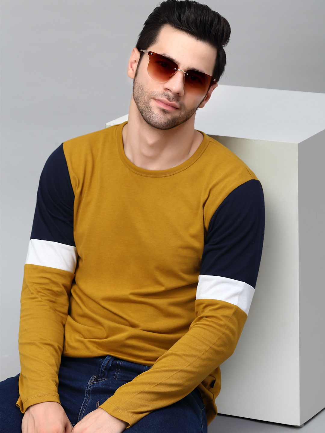

Rigo Colourblocked Pure Cotton T-Shirt, Mustard