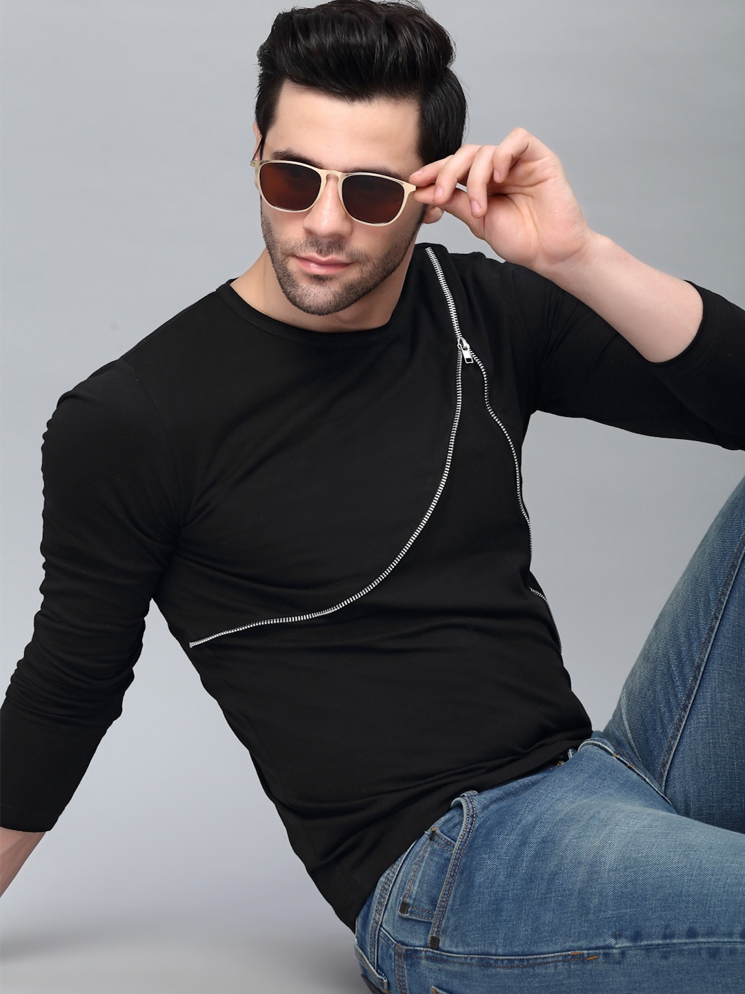 

Rigo Men Black Printed Cotton Slim Fit T-shirt