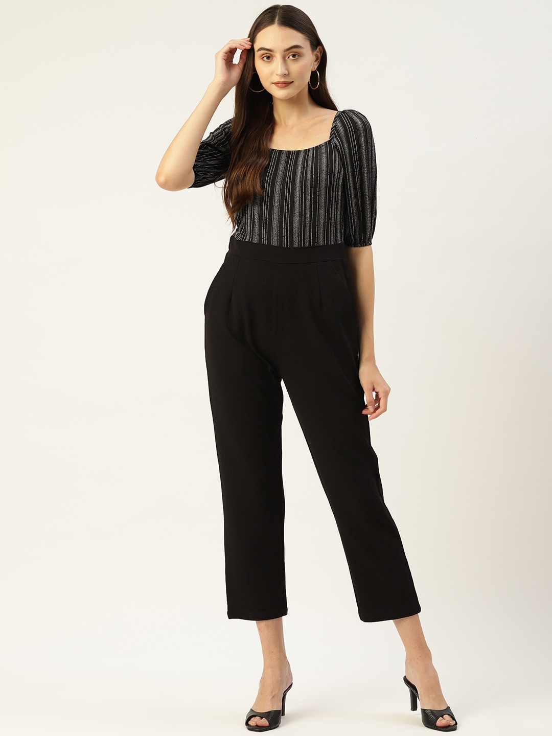 

Magnetic Designs Black & White Striped Basic Jumpsuit