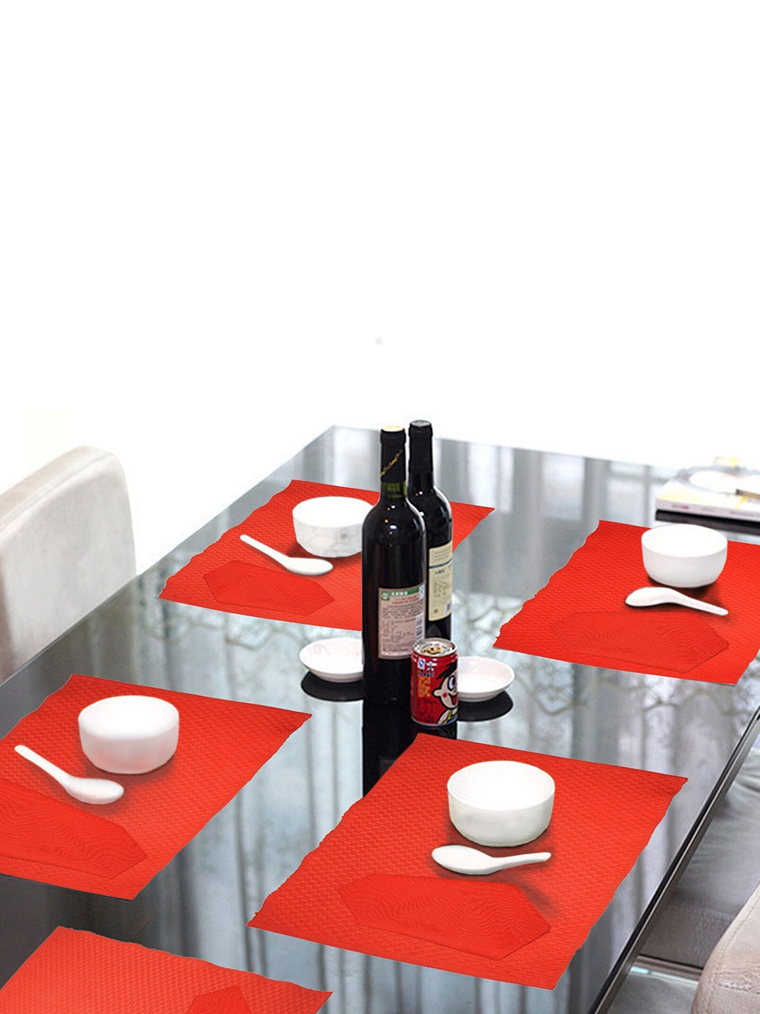 

Lushomes Set Of 12 Red Solid Cotton Table Placemats