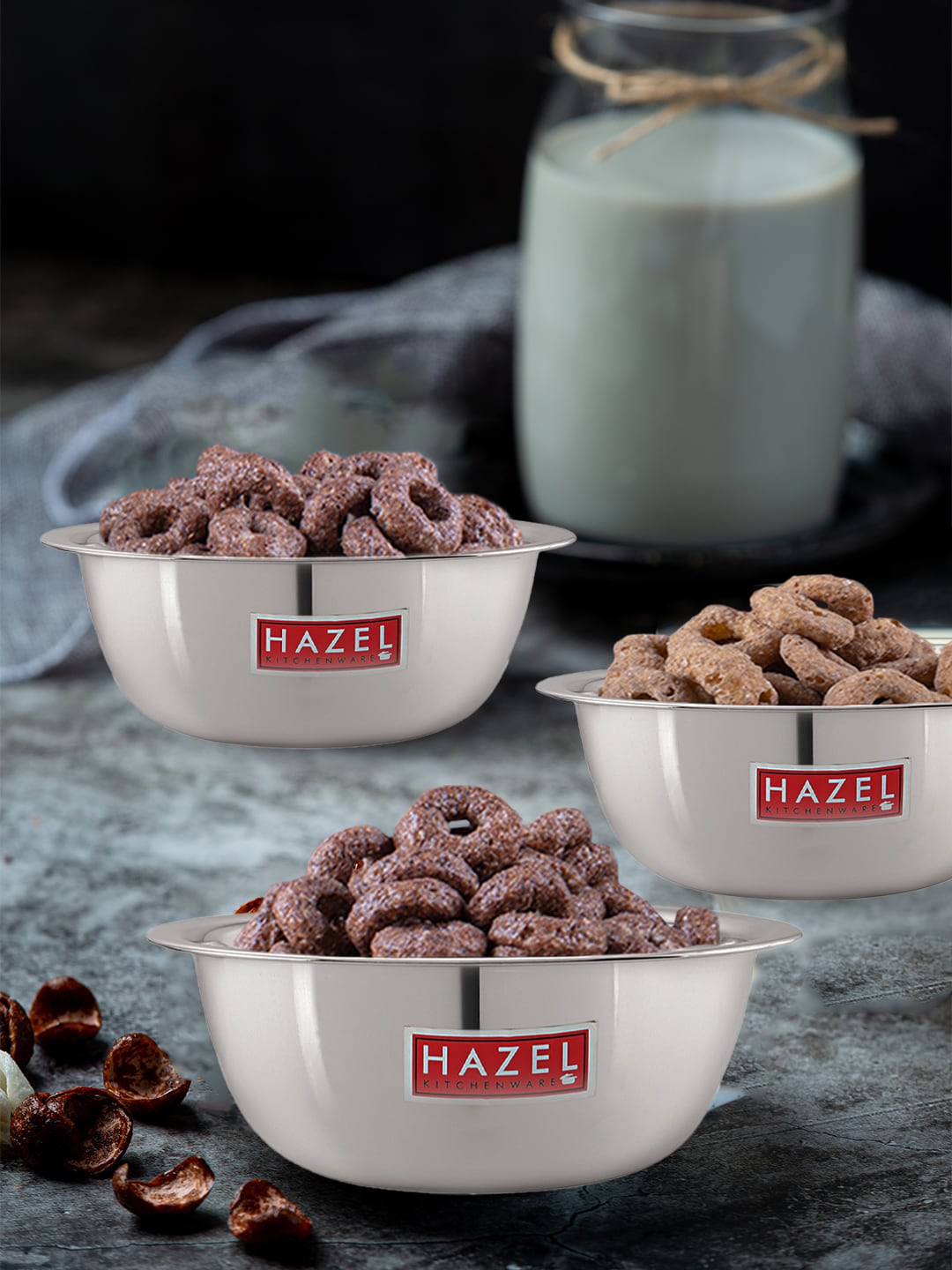 

HAZEL 3 Pieces Stainless Steel Mixing Bowl Set, Silver