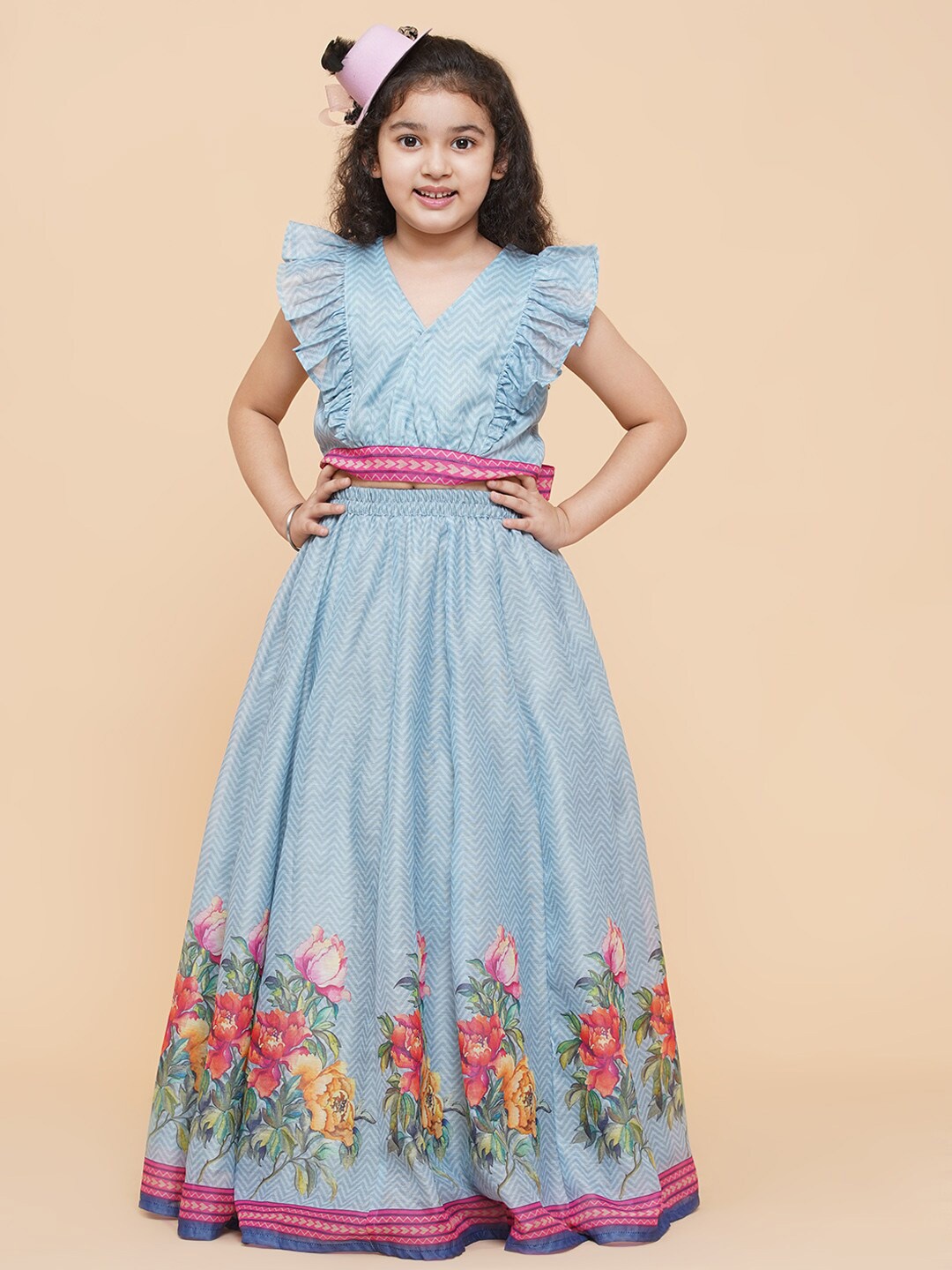 

Bitiya by Bhama Girls Blue & Red Ready to Wear Lehenga & Choli