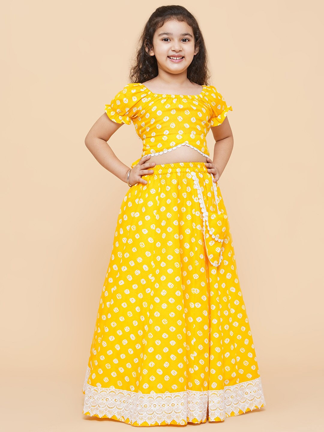 

Bitiya by Bhama Girls Printed Ready to Wear Lehenga & Blouse, Yellow