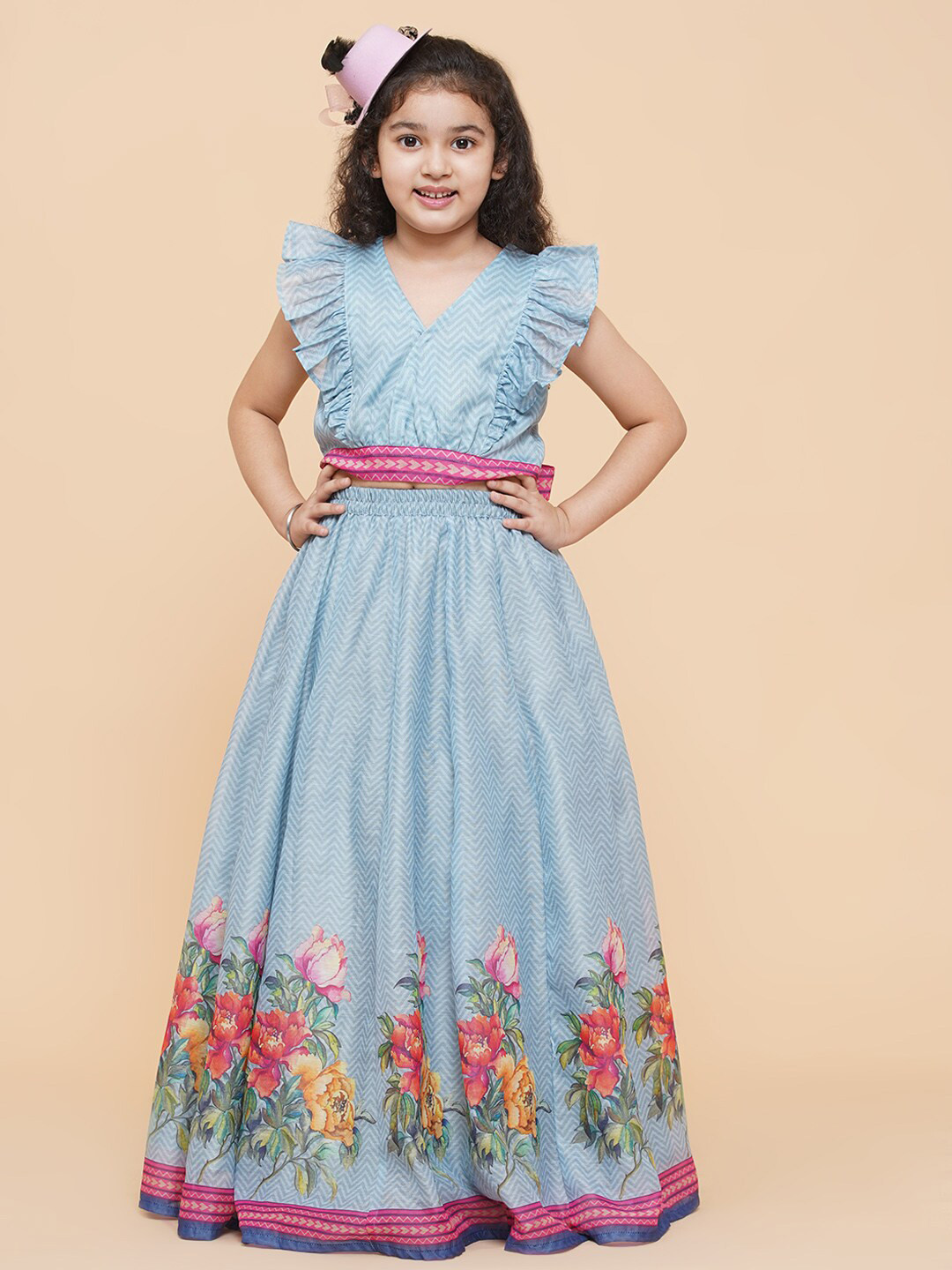 

Bitiya by Bhama Girls Printed Ready to Wear Lehenga & Blouse, Blue