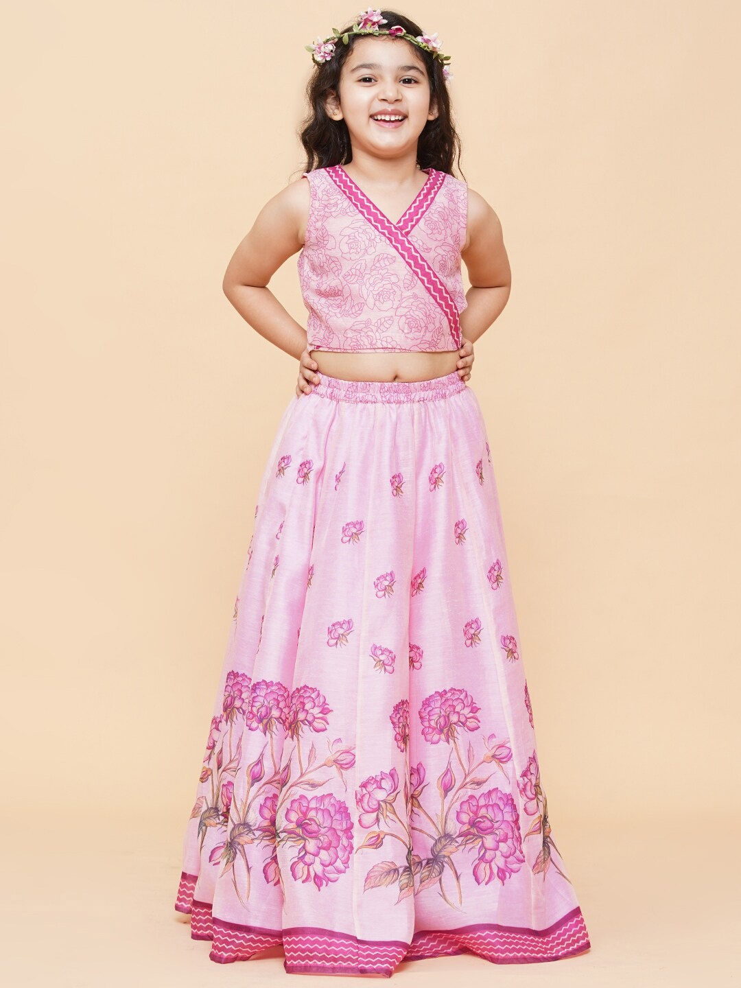 

Bitiya by Bhama Girls Printed Ready to Wear Lehenga With Blouse, Pink