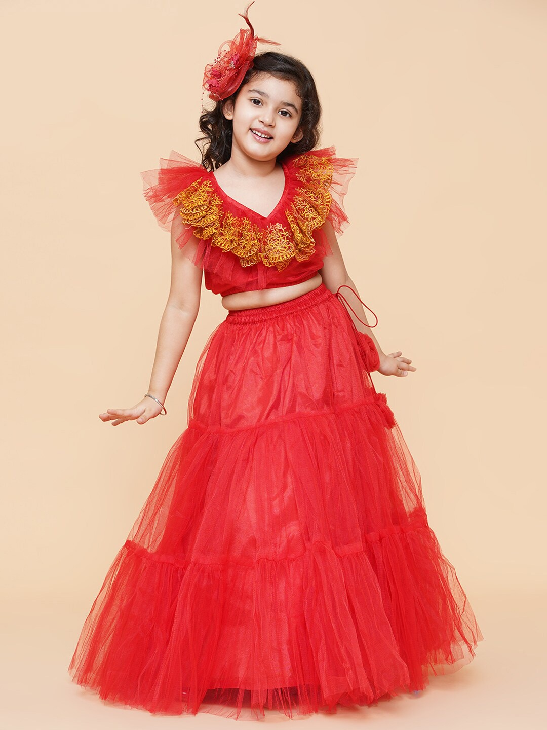 

Bitiya by Bhama Girls Embroidered Ready to Wear Lehenga & Blouse, Red